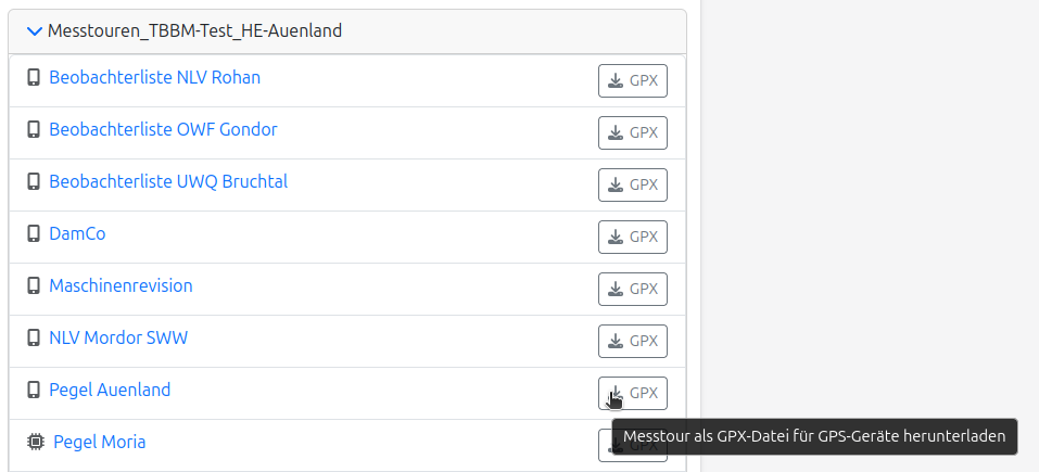 GPX-Export auf der Startseite