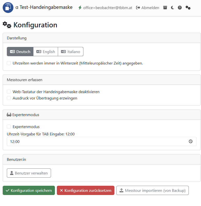 Konfiguration Handeingabemaske für Externe