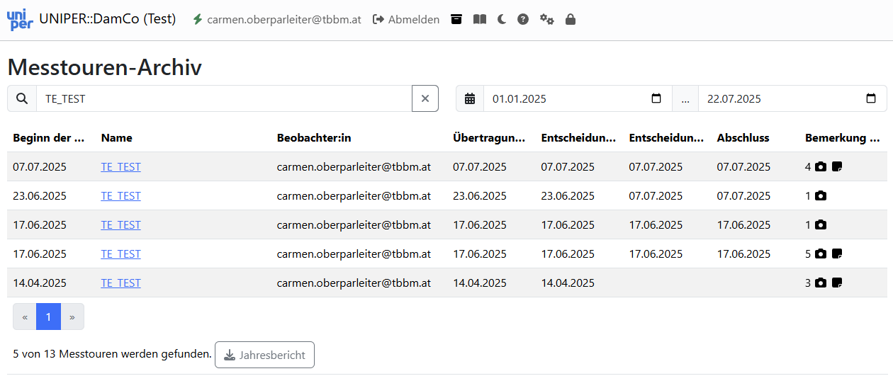 Jahresbericht -- Filterauswahl