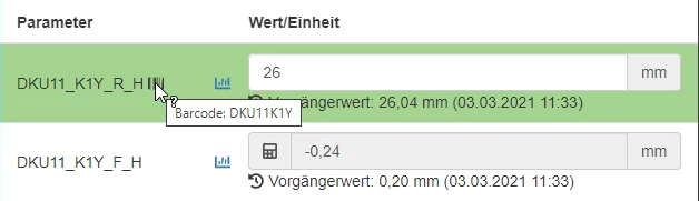 Eingabe: Backend MDA - Zeitreihe mit Barcode und berechnete Zeitreihe