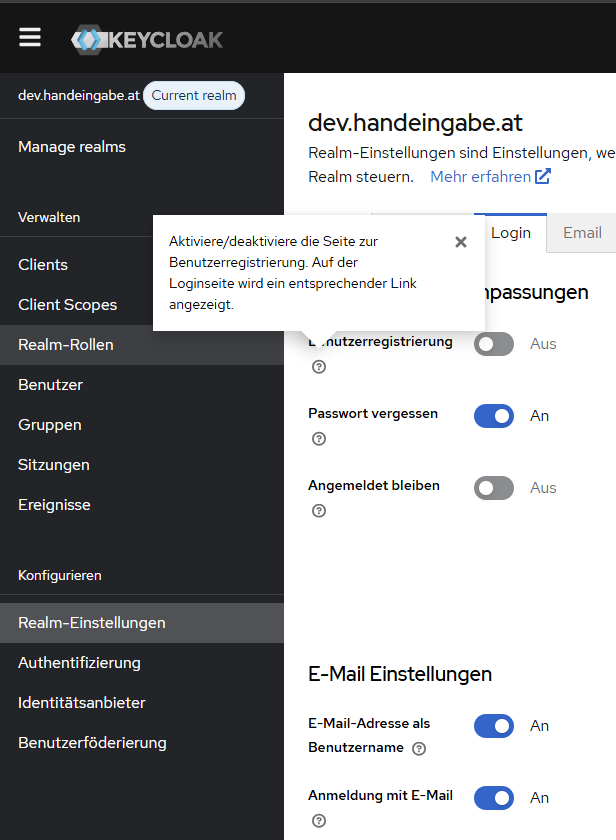 Deaktivieren Registrierungslink